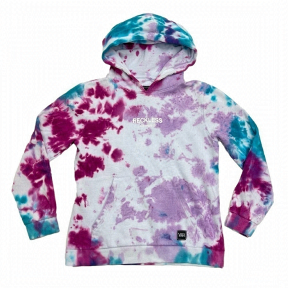 YOUNG & Reckless Tie dye sweatshirt hoodie fits S- M blue magenta violet purple